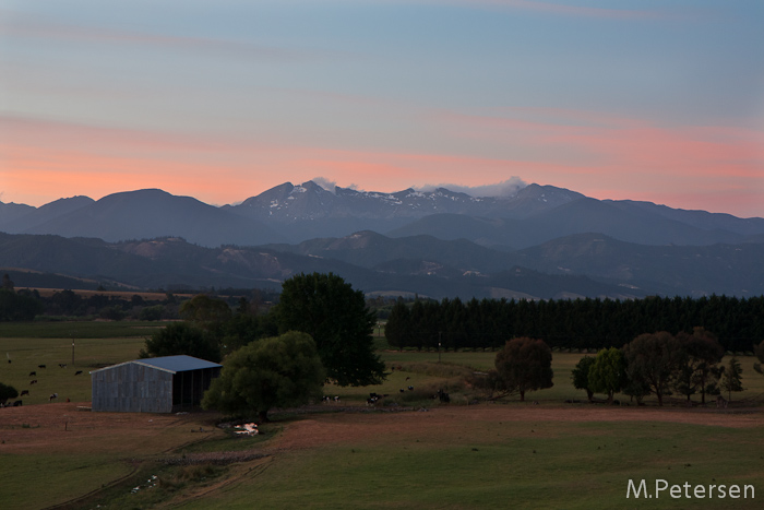 Sonnenuntergang über der Arthur Range